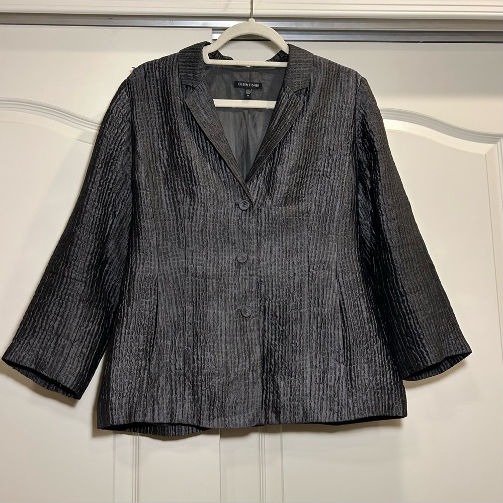 Eileen Fisher Gray Textured Career Blazer Outer Wear Jacket